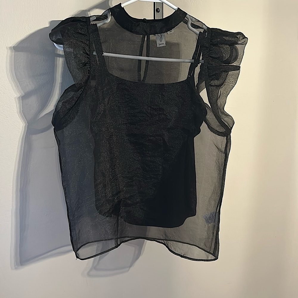 COPY - Joie black sheer top with short sleeve and removable tank top und…